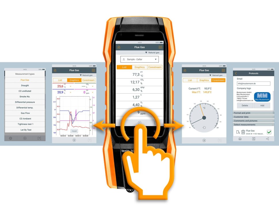 Комплект testo 300 Longlife - Анализатор дымовых газов (O<sub>2</sub>, СО с H2-компенсацией до 8 000 ppm, NO)