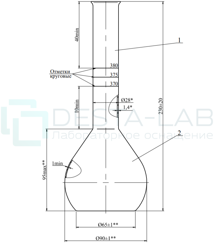 Колба с градуированной горловиной 375 мл, эскиз 3-145