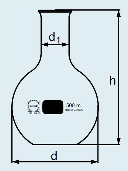 Колба DURAN Group 500 мл, круглая, плоскодонная, узкогорлая, стекло