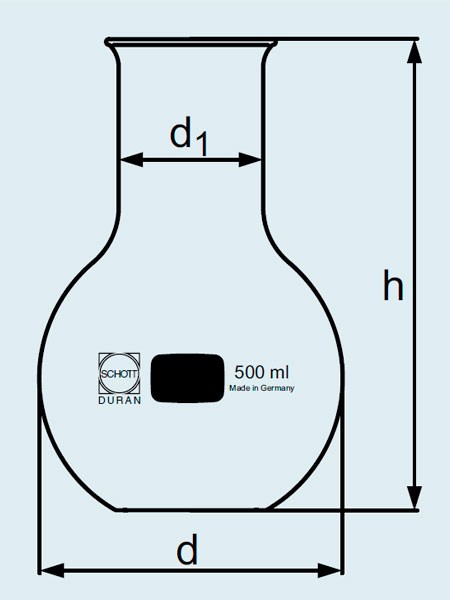 Колба DURAN Group 500 мл, круглая, плоскодонная, широкогорлая, стекло