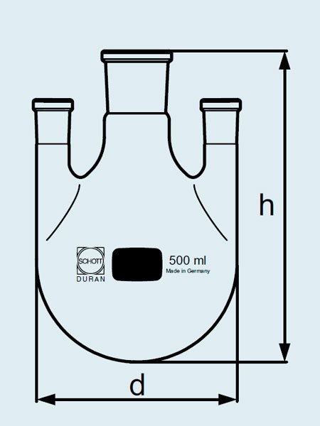 Колба DURAN Group 500 мл, круглодонная, трехгорлая, боковые горловины прямые, NS29/32, стекло