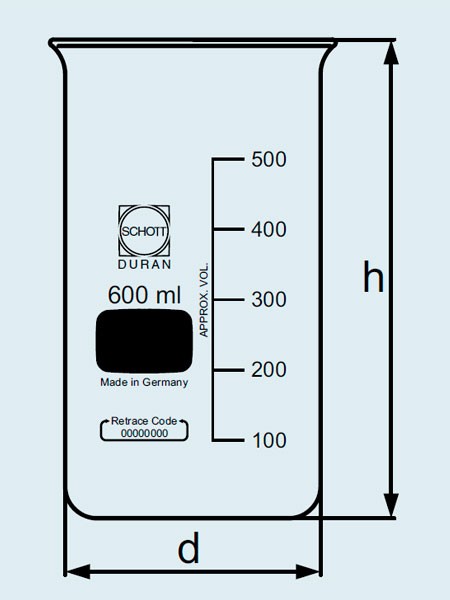 Стакан DURAN Group 1000 мл, высокий, с градуировкой, без носика, стекло