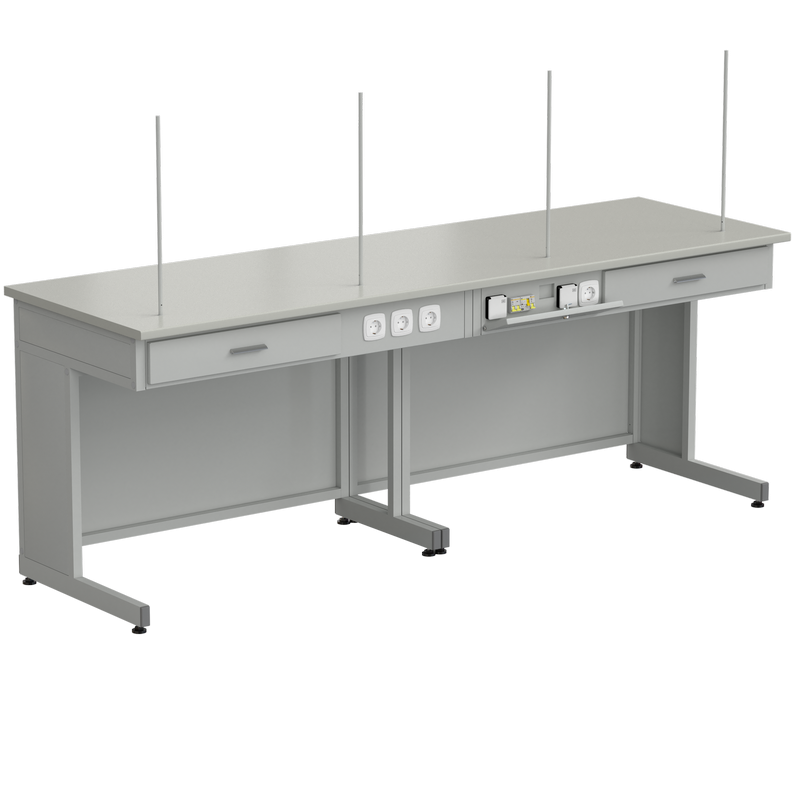 Стол демонстрационный с электрикой 2400*750*900, раб. поверхность - ЛАМИНАТ СЕРЫЙ