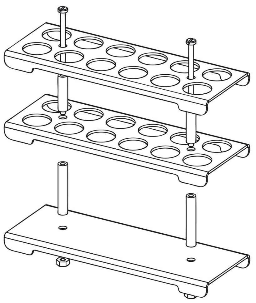 Штатив для пробирок Bochem, разборный, размеры 278x52x90, на 24 пробирок, нержавеющая сталь