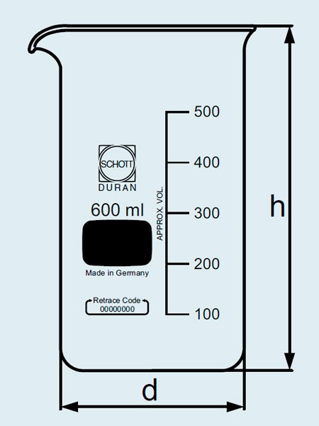 Стакан DURAN Group 2000 мл, высокий, с градуировкой, с носиком, стекло