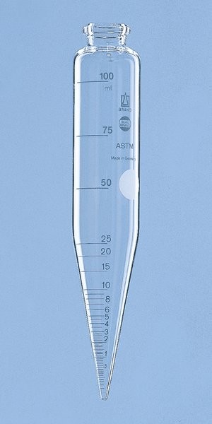 Центрифужная пробирка Brand 100 мл, по ASTM D91, макс. длина 203 мм, цилиндрическая, коническое дно, стекло