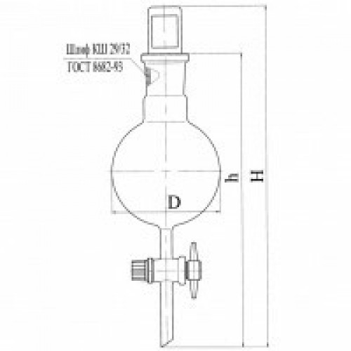 Воронка делительная шарообразная тефлоновый кран 1000 мл пробка 29/32 Гф 6.412.166-02