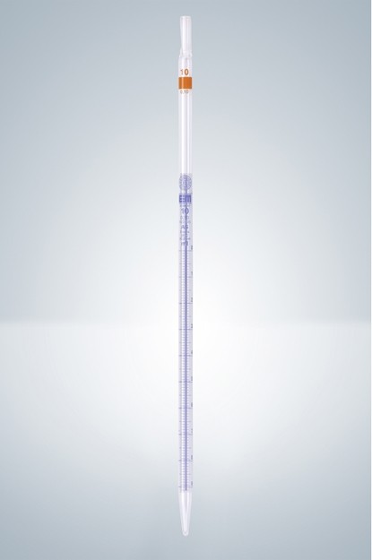 Пипетка градуированная Hirschmann 1 : 0.01 мл класс AS, светлое стекло, синяя градуировка, с линией Шеллбаха, тип 3