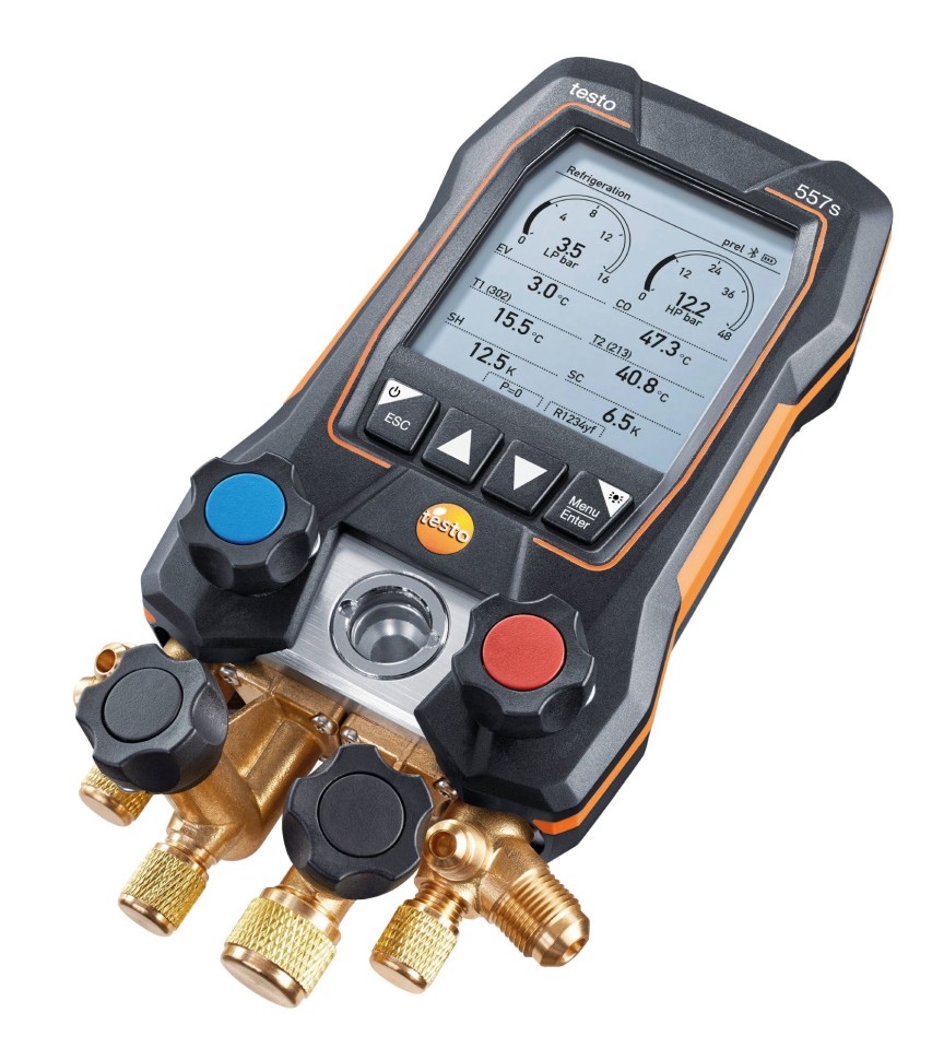 testo 557s Комплект 2 с заправочными шлангами - Умный цифровой манометрический коллектор, смарт-зонды вакуума и температуры и набор из четырёх заправочных шлангов