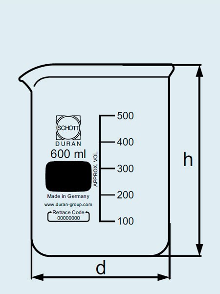 Стакан DURAN Group 5000 мл, низкий, прочный, с градуировкой, с носиком, стекло