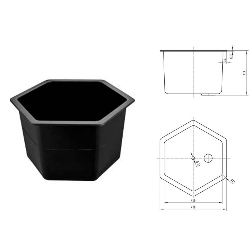 Шестигранная большая лабораторная раковина-мойка Stegler RM-6-410 (кран в центре, полипропиленовая, 410×410×320)