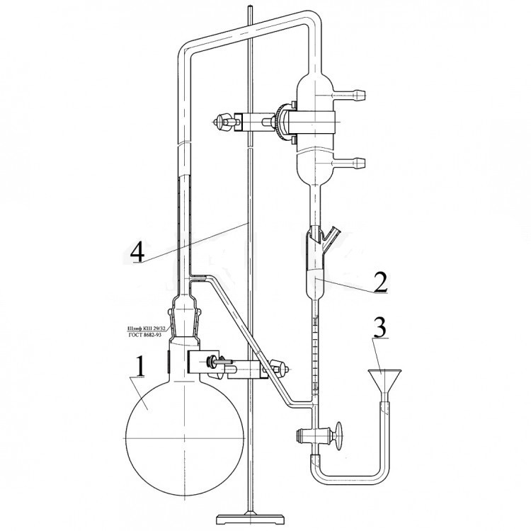Прибор №2 для определения содержания эфирного масла методом Клевенджера со штативом