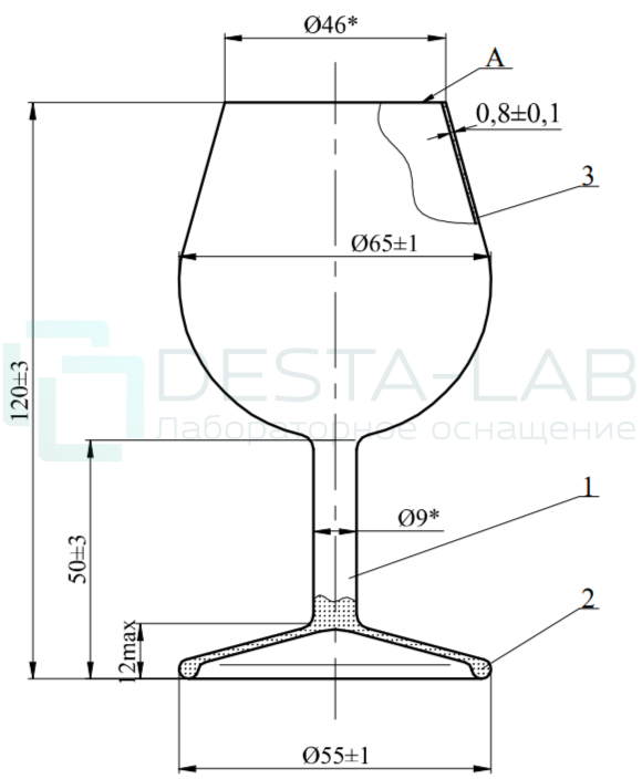 Бокал дегустационный ГОСТ 33817-2016, эскиз 2-1206