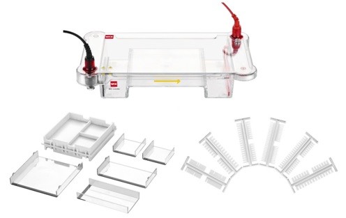 Электрофорезная горизонтальная камера, 13×13 и 13×6,5 и 6,5×13 и 6,5×6,5 см, WIX-midiDNA, WIX